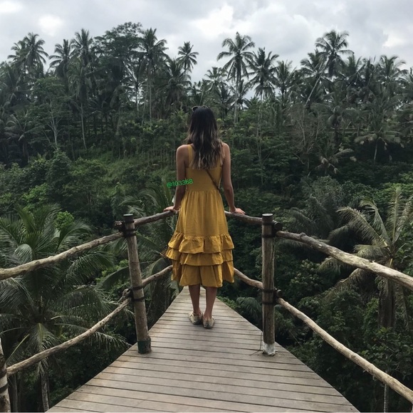 THE EDITOR’S MARKET | MULTI RUFFLED A-LINE LONG DRESS IN SUNFLOWER YELLOW TIERED - Picture 3 of 9